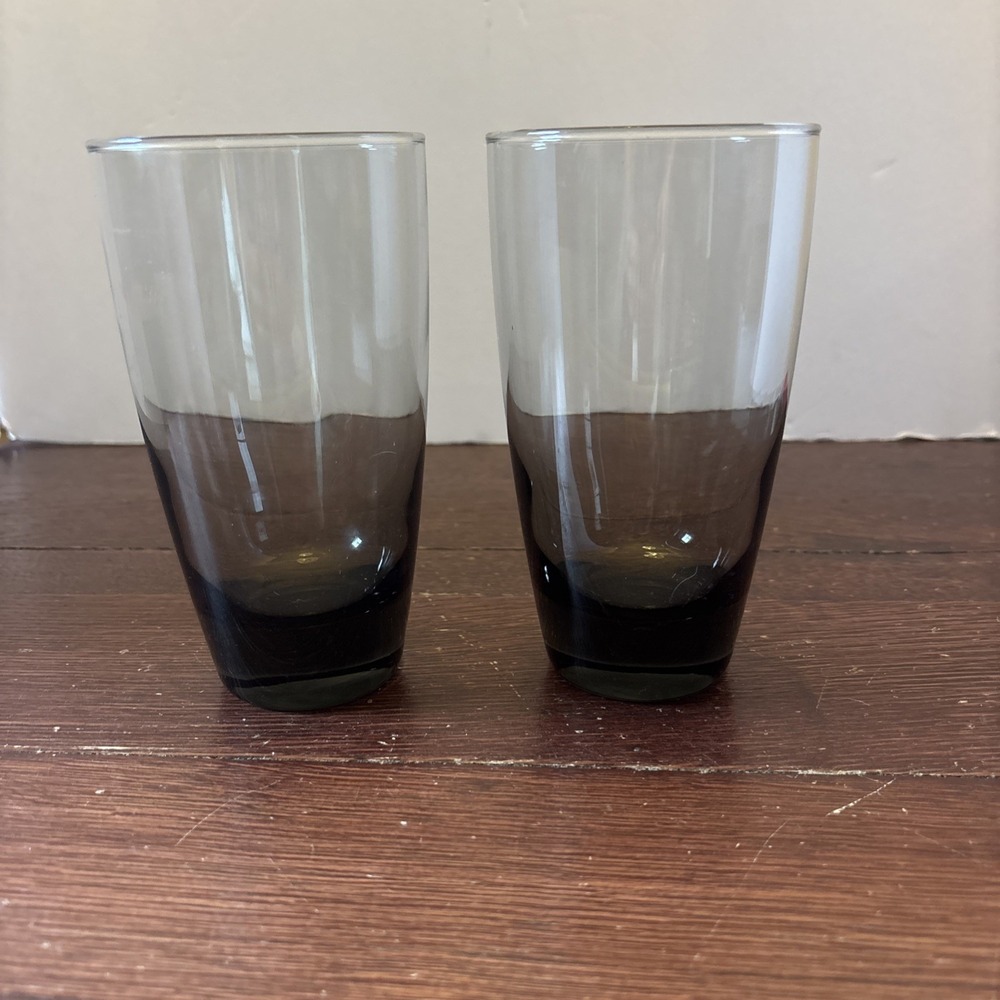 Set Of 2 Libbey Classic Smoke 6 Inch 16oz Tapered Drinking Tumblers